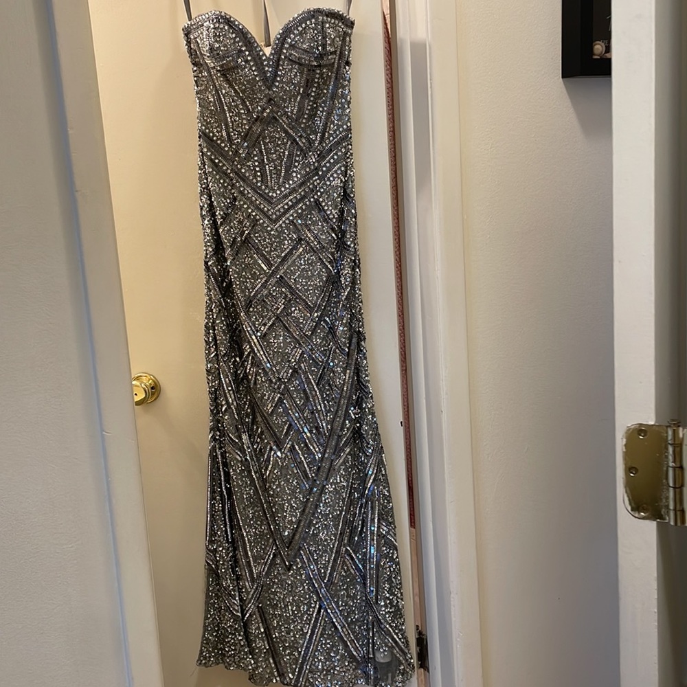 Silver Beaded Prom Dress